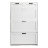 HAOYYE White Shoe Cabinet With 3 Drawers, 2 Additional Drawers, And Top Baffle, Made From Durable Particle Board, Spacious Storage Solution For Entryway And Home Organization, Stylish And Functional Design For Modern Living Spaces